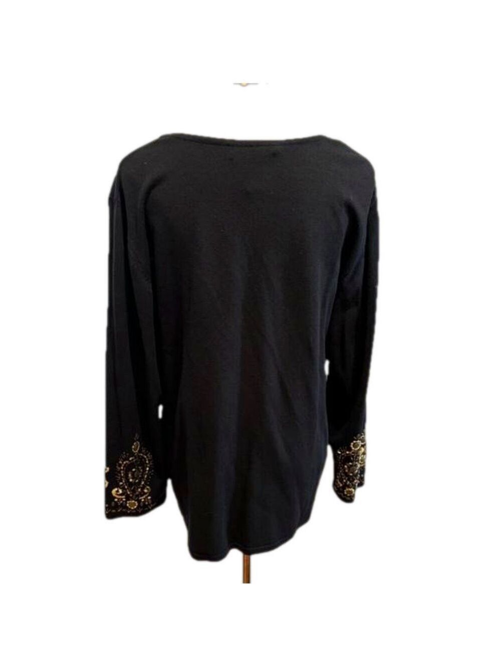 90s CABLE & GAUGE SILK BLEND BLACK JEWELED & SEQUINS SCOOP NECKLINE &  CUFFS 2X - Picture 5 of 8